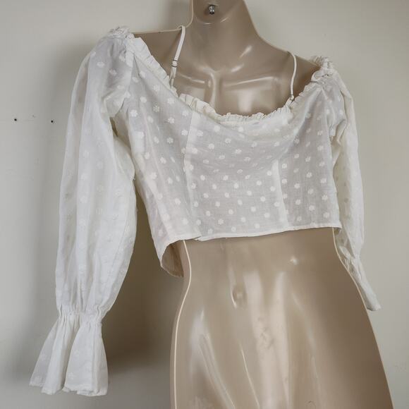 Zara Peasant Top Womens Med Embroidered Button Long Sleeve Boho Romantic Blouse - Picture 11 of 17